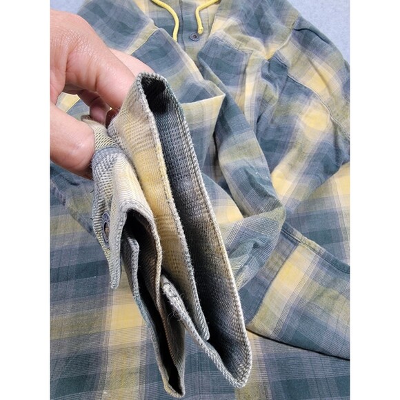 Vintage Union Bay Hoodie Mens L Blue Yellow Plaid Distressed Bleached Grunge Y2K - Picture 9 of 15